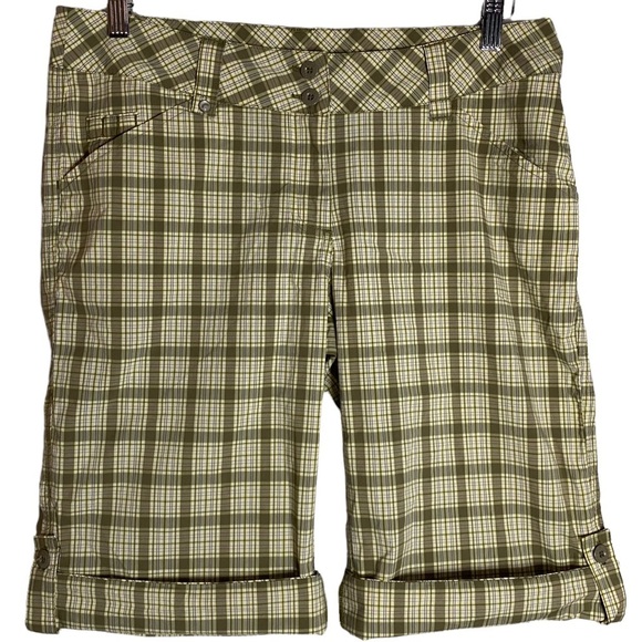 Lole Brown Yellow White Plaid Shorts Water Repellent Quick Dry Stretch 10 - Picture 1 of 16